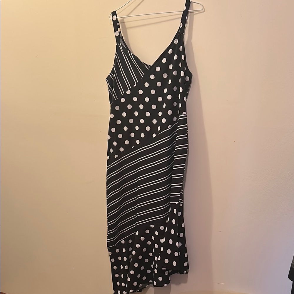 Ashley Stewart Black and White Asymmetrical Wrap Sundress